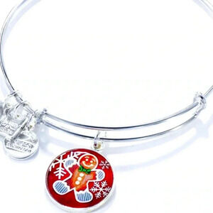 Alex and Ani Enamel Gingerbread Man Charm Bangle Brass with Silver Electroplate